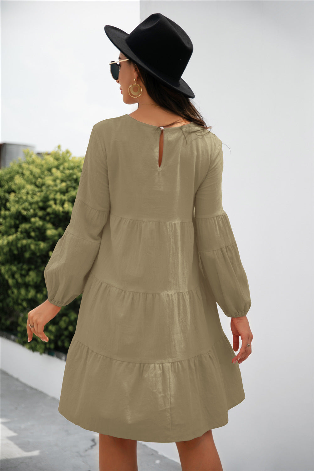 Flying High Balloon Sleeve Keyhole Tiered Dress