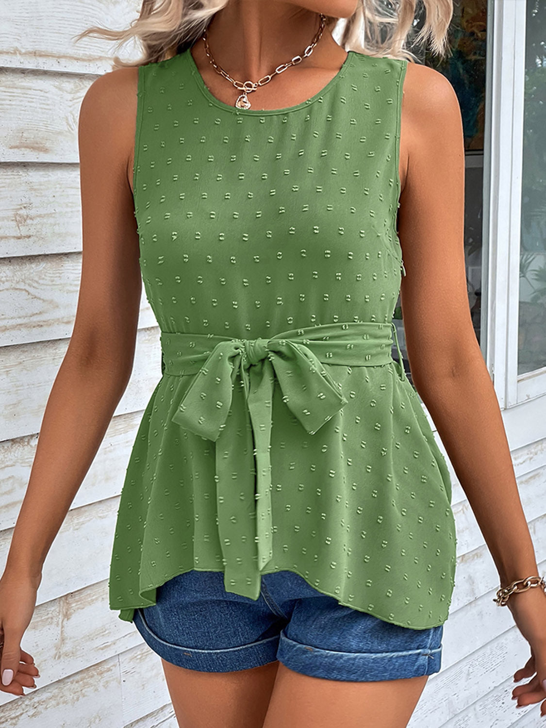Swiss Dot Tie Waist Tank