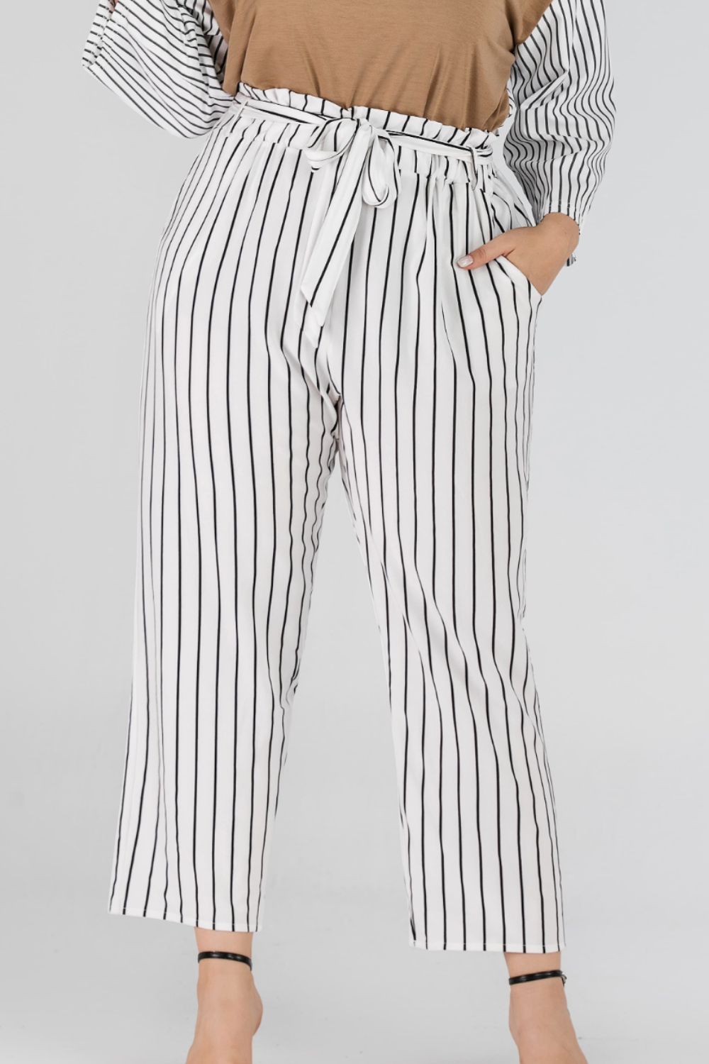 Cindy Striped Paperbag Waist Cropped Pants