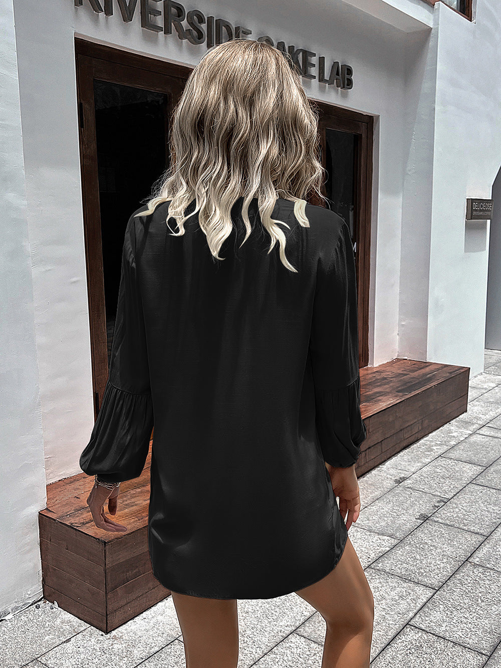 Almost Buttoned Balloon Sleeve Shirt