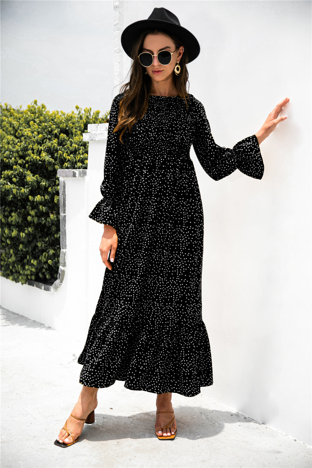Melinda Printed Puff Sleeve Ruffle Maxi Dress
