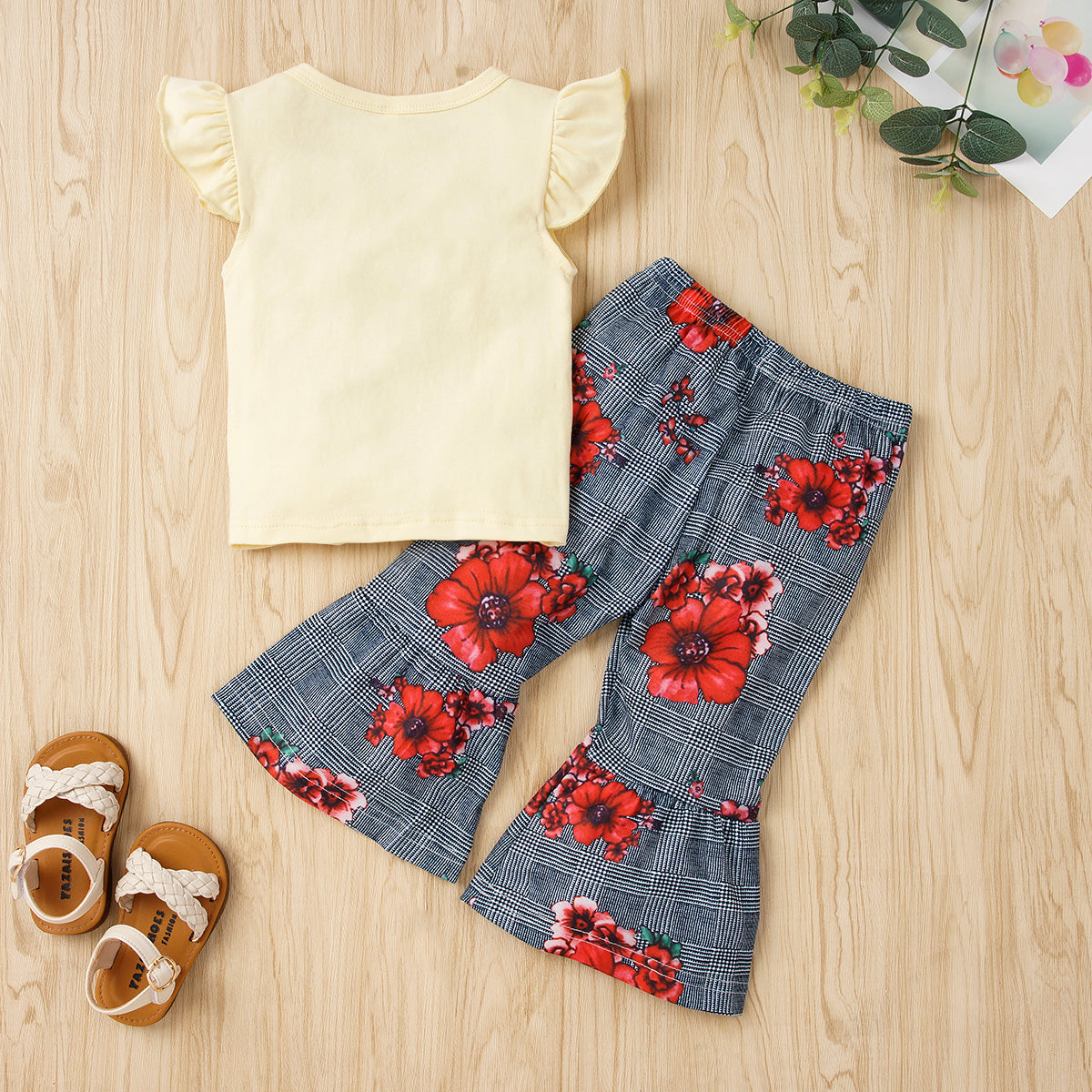 Tie Hem Top and Floral Flare Pants Set 9M to 3T