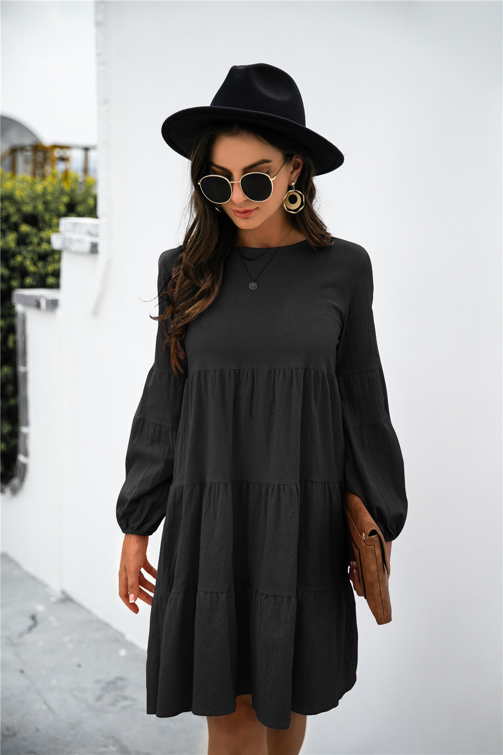 Flying High Balloon Sleeve Keyhole Tiered Dress