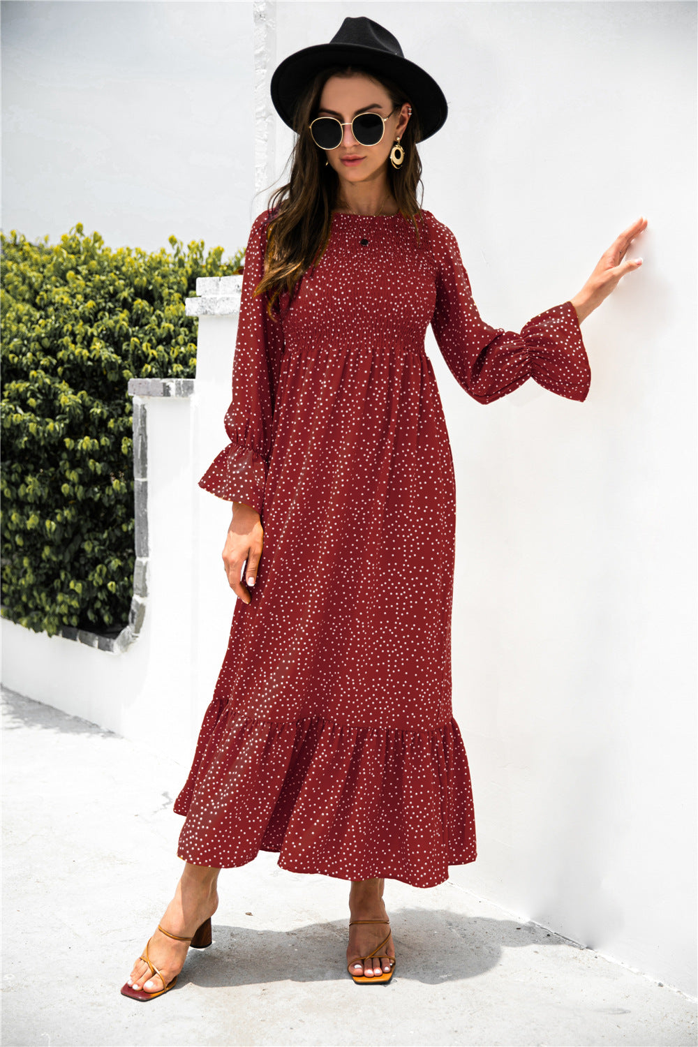 Melinda Printed Puff Sleeve Ruffle Maxi Dress