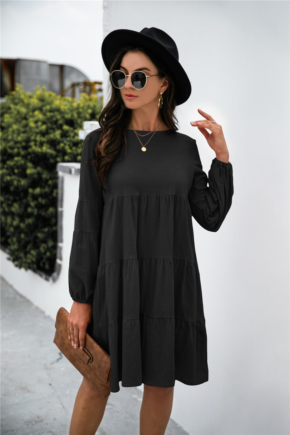 Flying High Balloon Sleeve Keyhole Tiered Dress