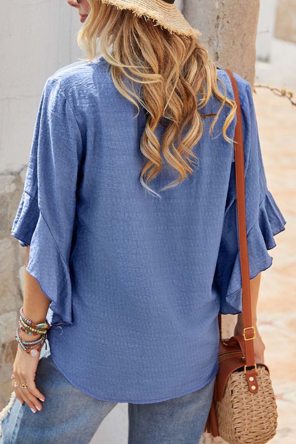 Waterfall Flounce Sleeve Blouse
