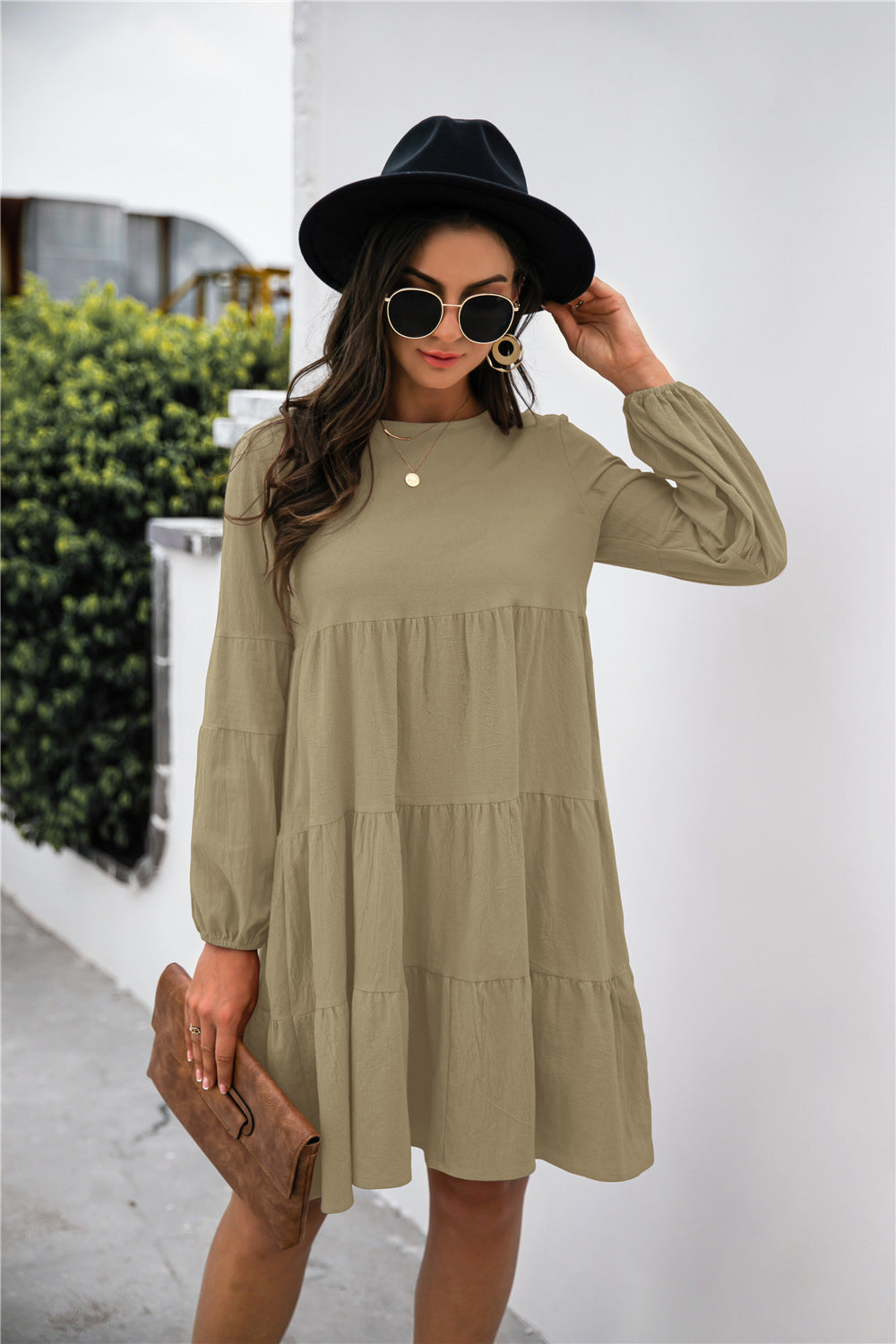 Flying High Balloon Sleeve Keyhole Tiered Dress