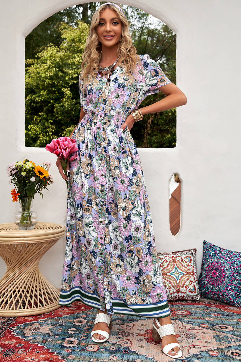 Floral Frenzy Buttoned Maxi Dress