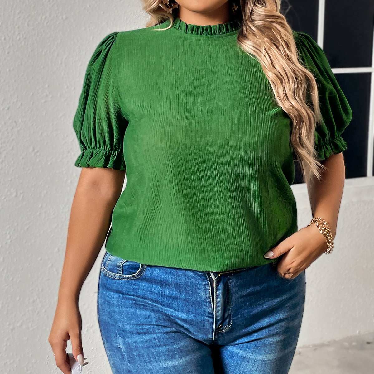 Meadow Green Round Neck Blouse Full Size
