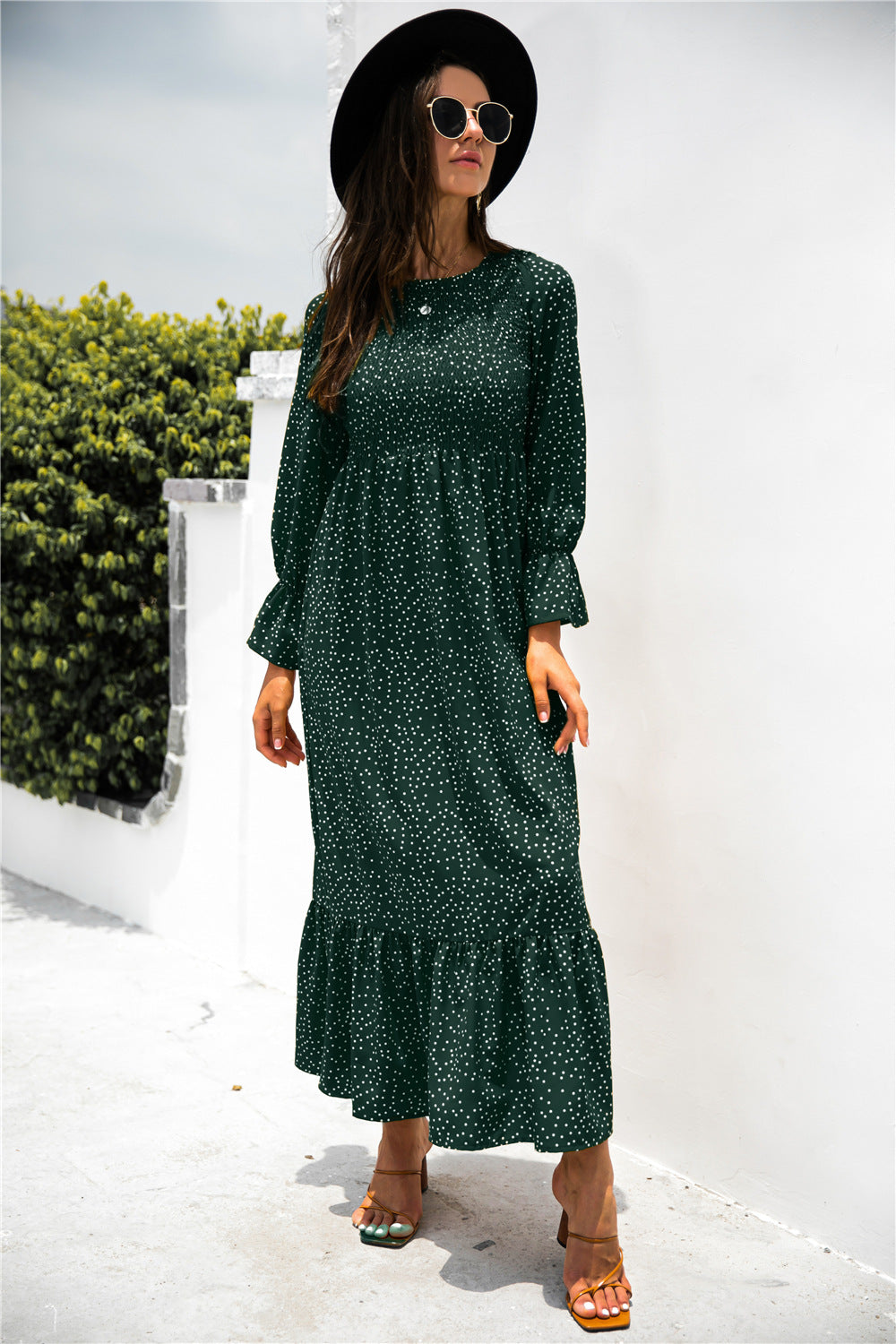 Melinda Printed Puff Sleeve Ruffle Maxi Dress