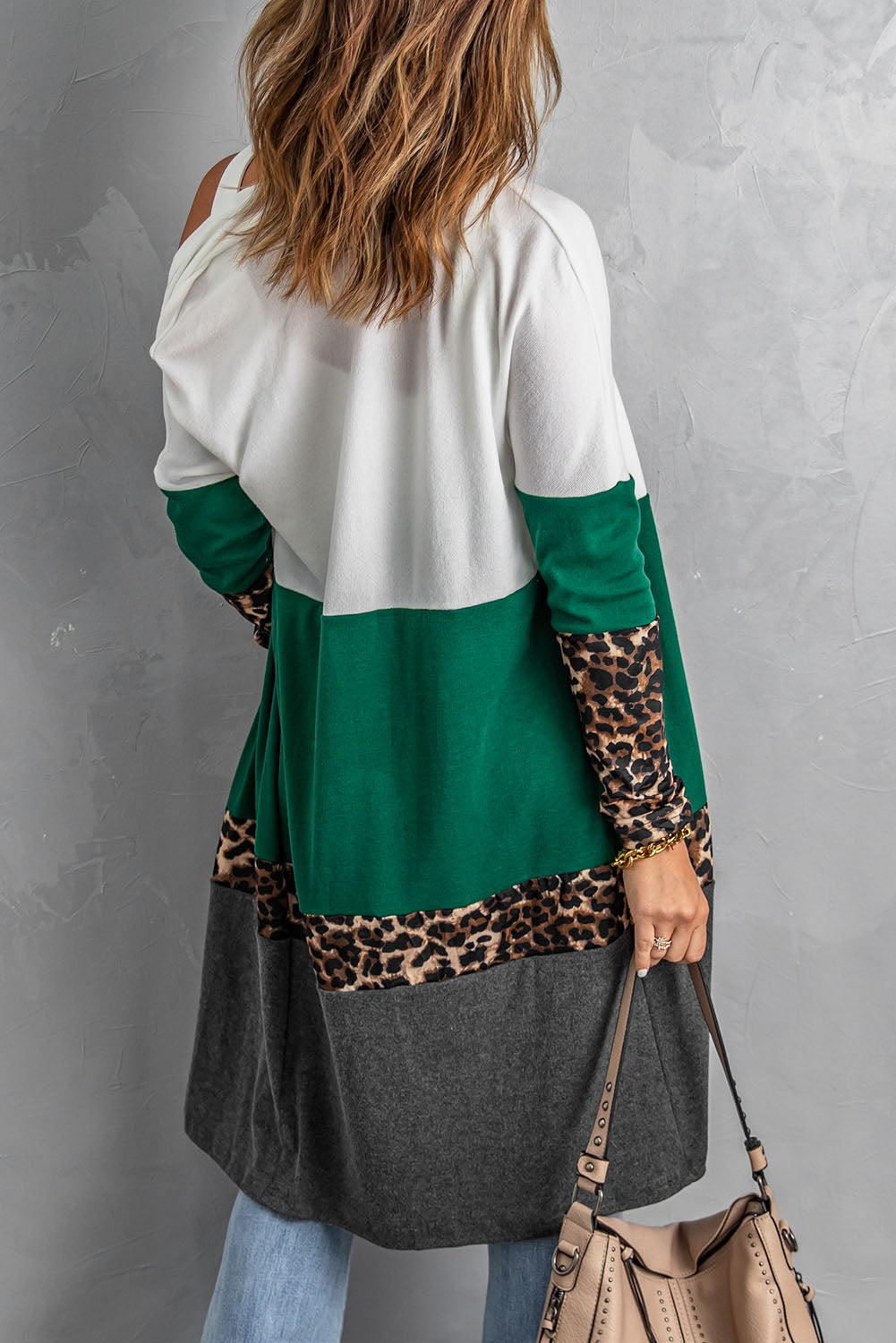 Leopard Color Block Longline Cardigan