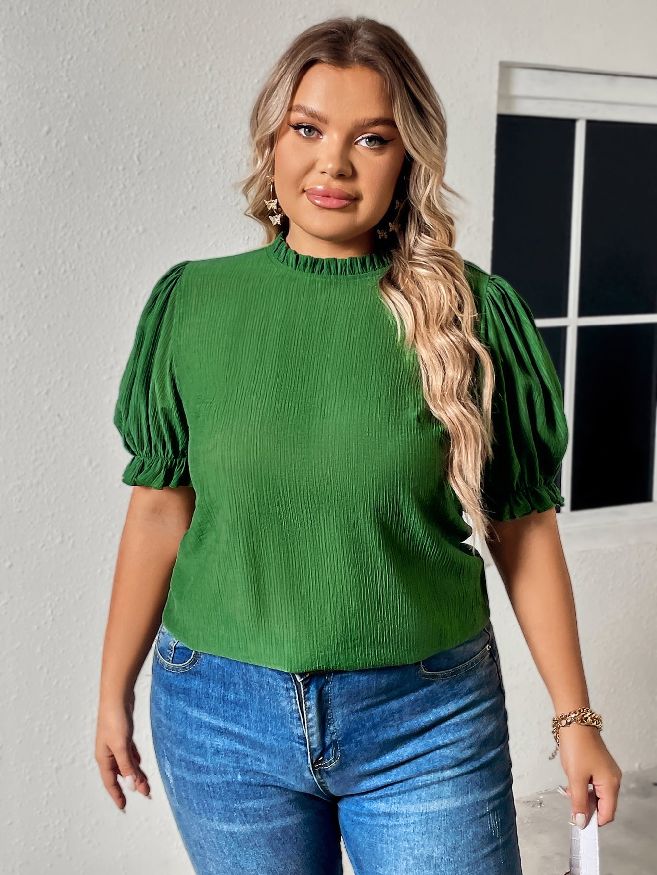 Meadow Green Round Neck Blouse Full Size