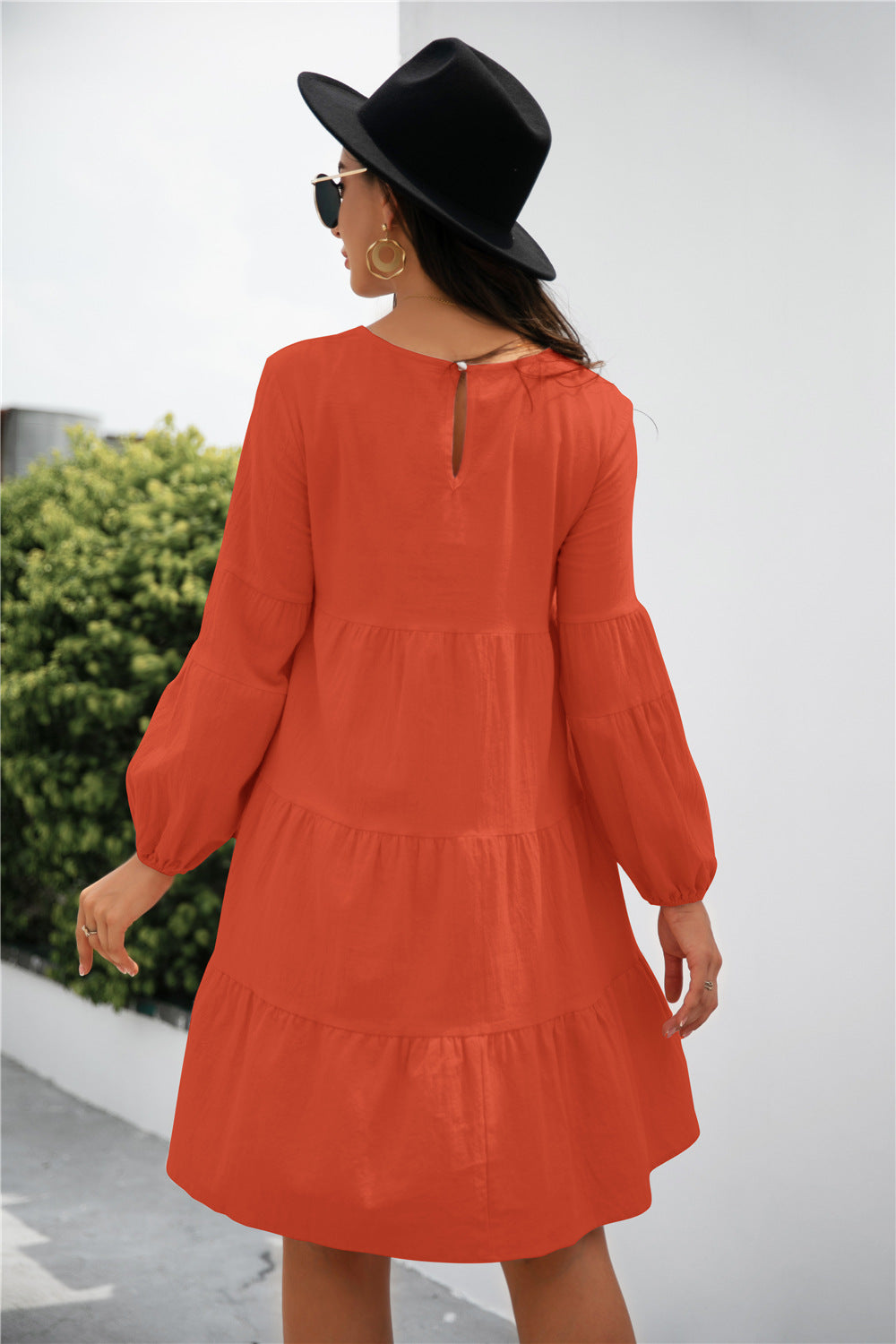 Flying High Balloon Sleeve Keyhole Tiered Dress