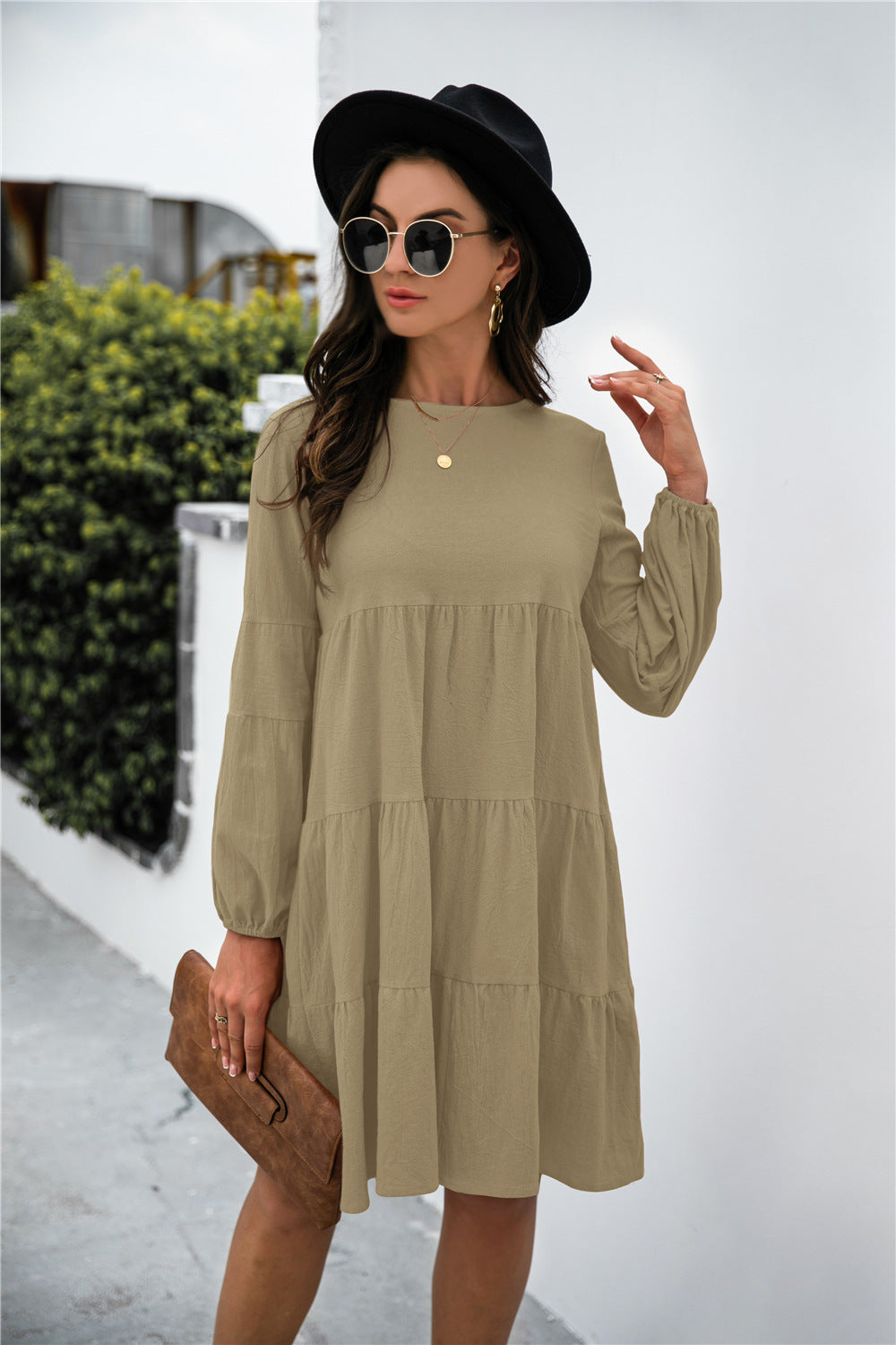 Flying High Balloon Sleeve Keyhole Tiered Dress