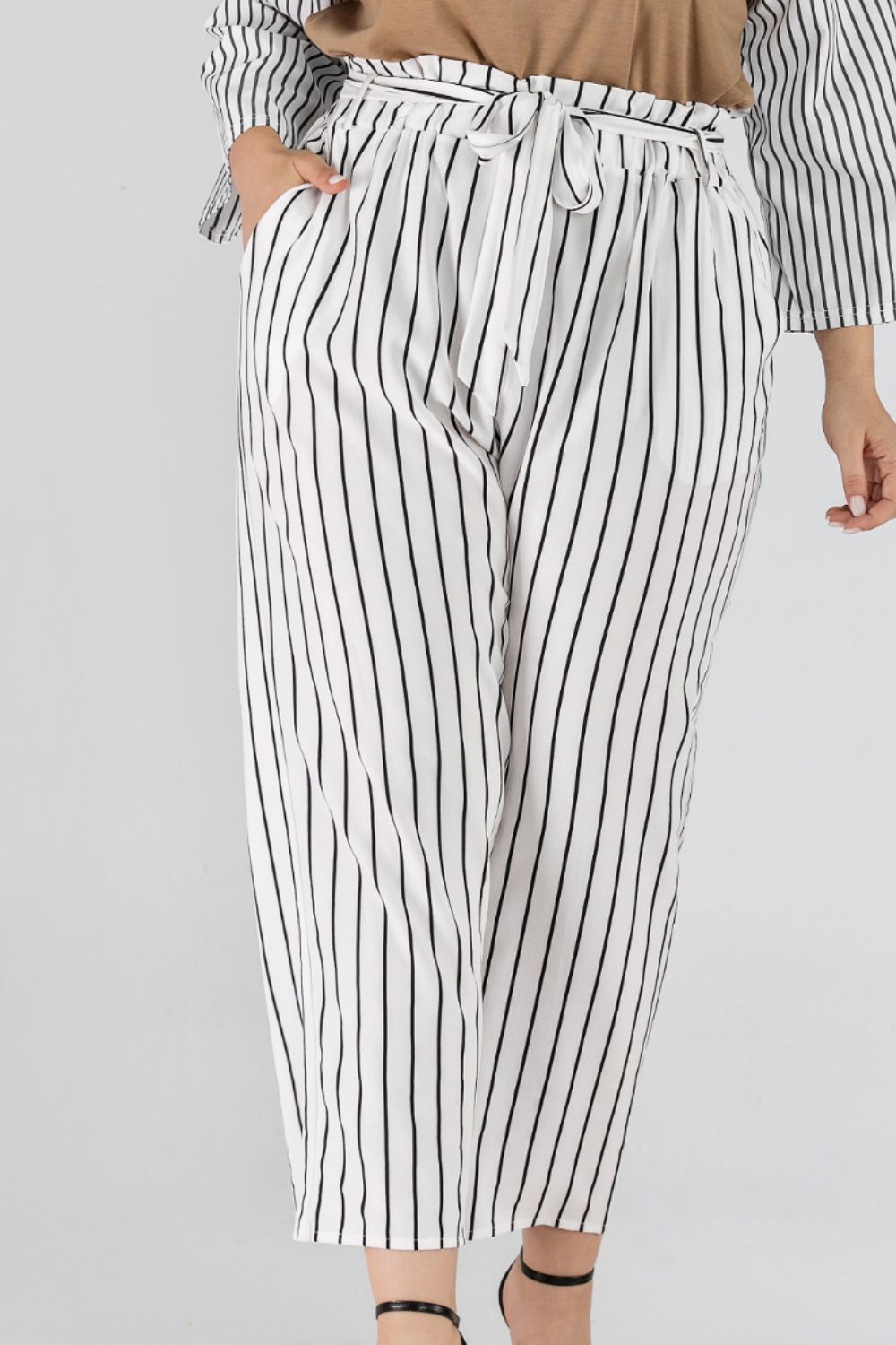 Cindy Striped Paperbag Waist Cropped Pants