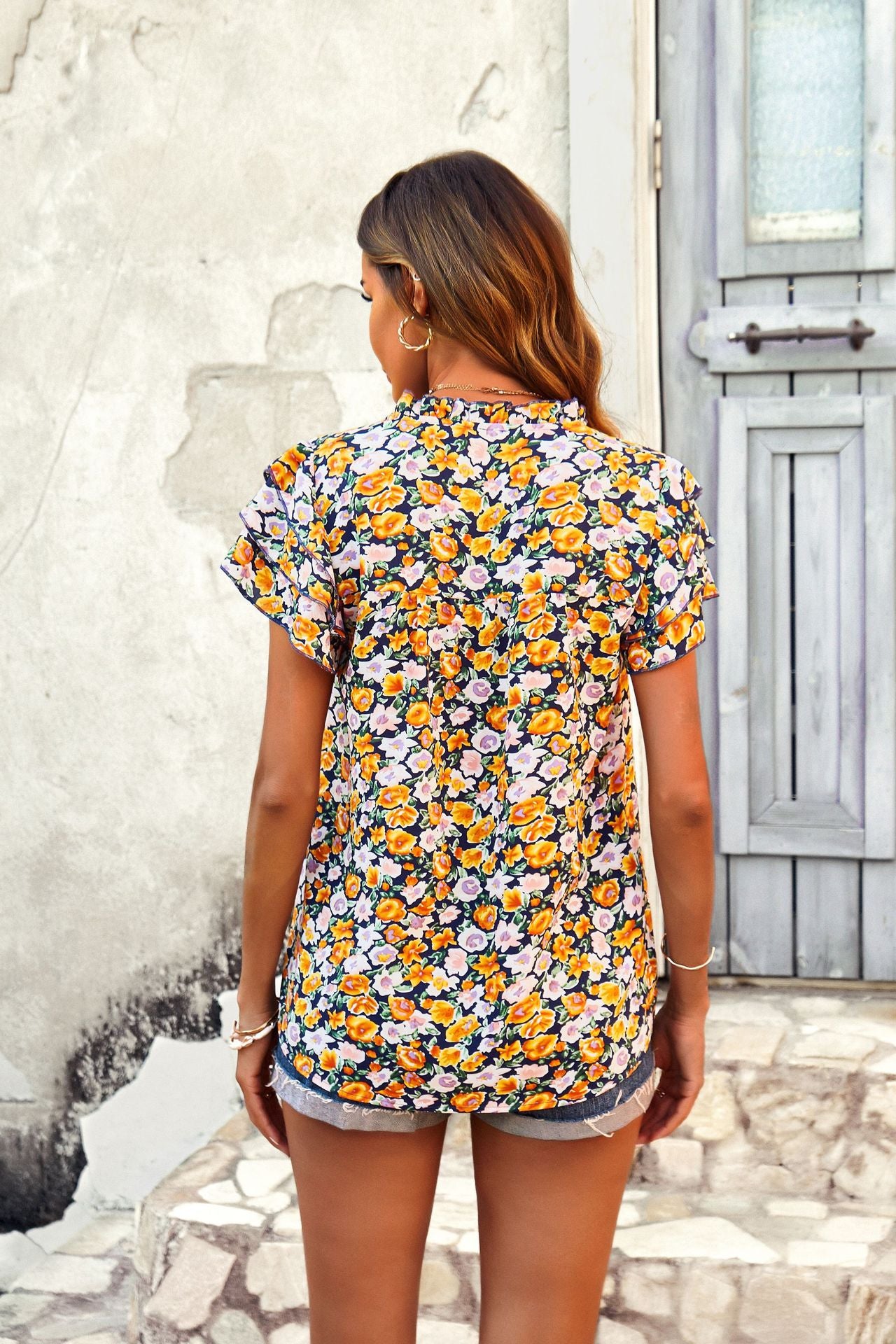Floral Fancy Flutter Sleeve Blouse