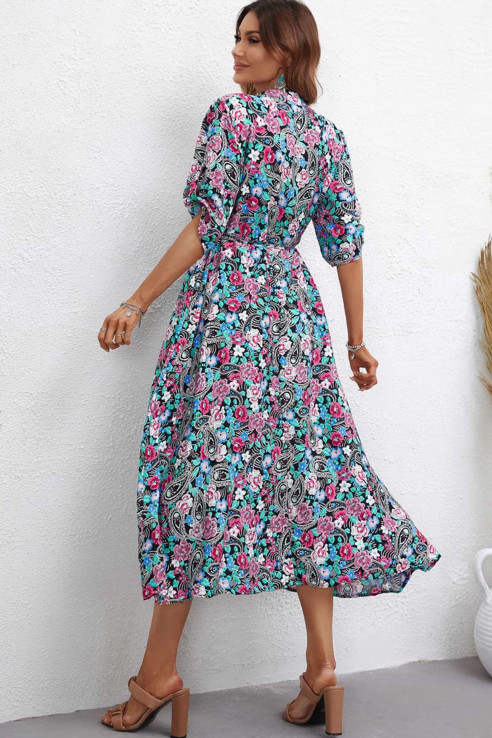 The Floral Notched Half Sleeve Dress