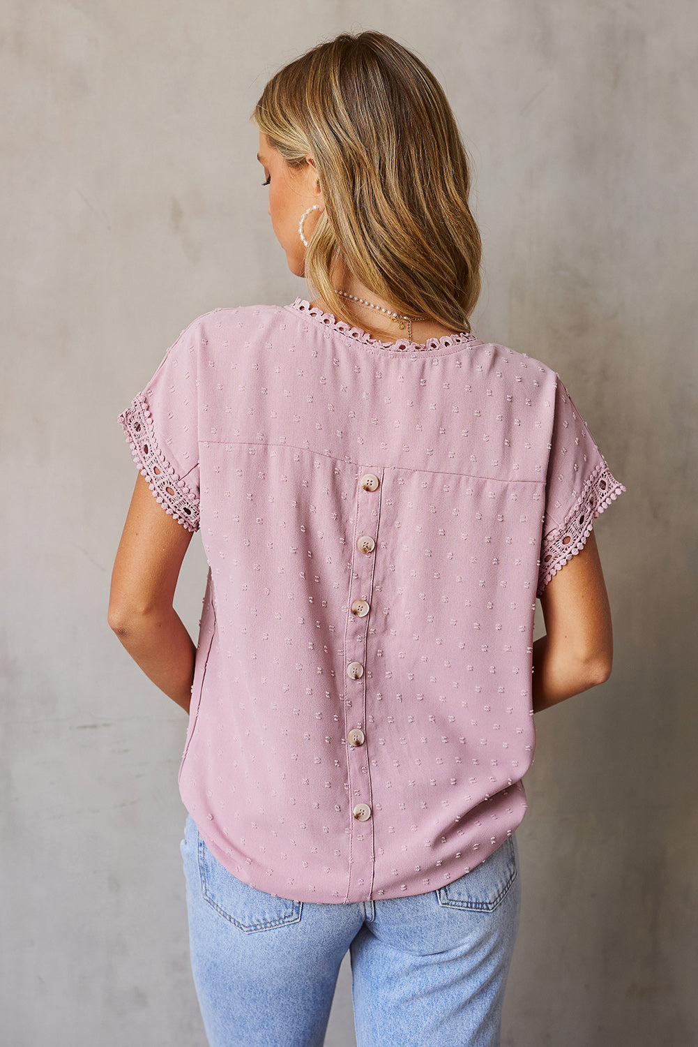 Swiss Dot Decorative Button Blouse