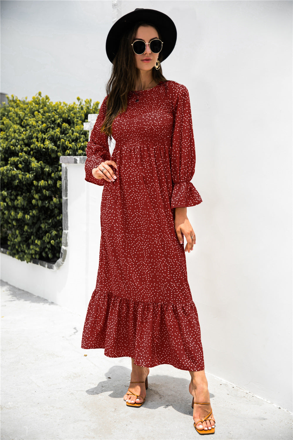 Melinda Printed Puff Sleeve Ruffle Maxi Dress