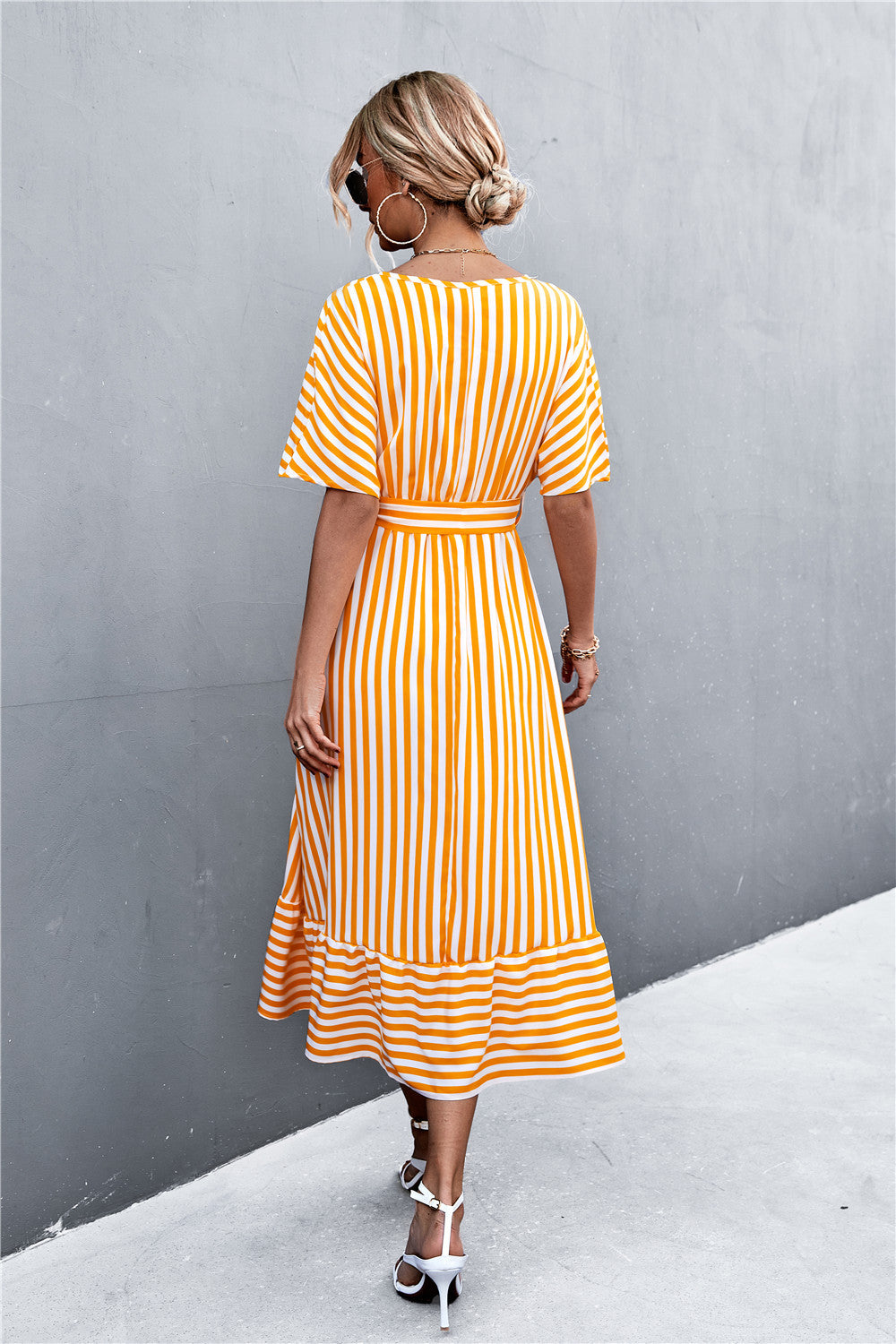 Striped In Style Tie Belt Midi Dress