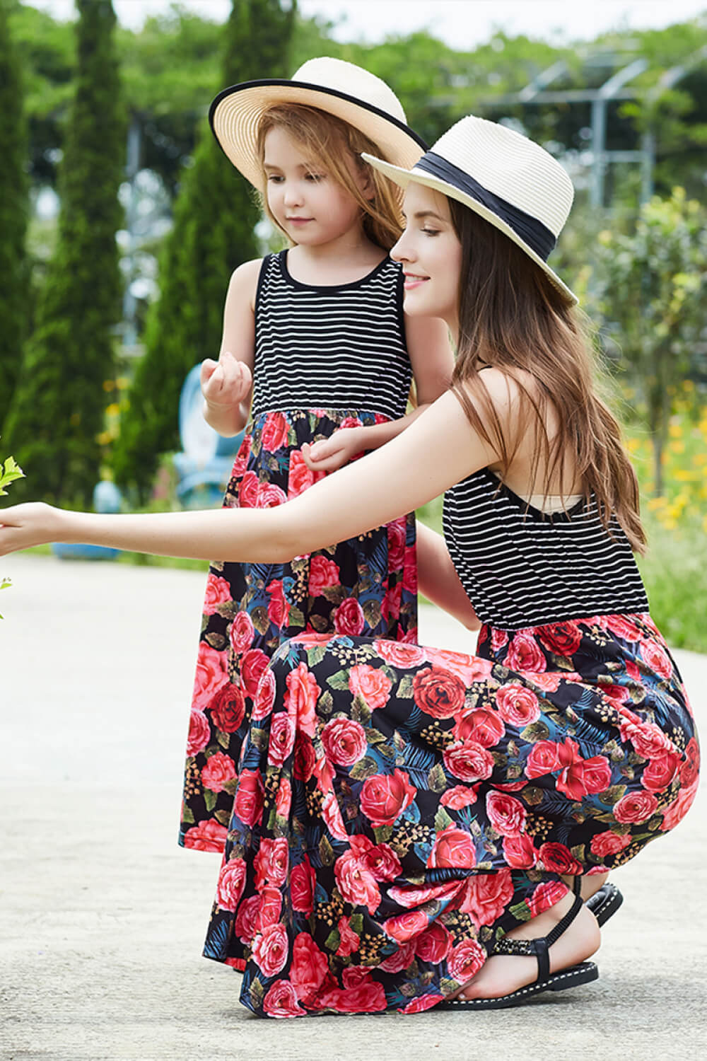 Girls Striped Floral Spliced Dress 3T to 7Y