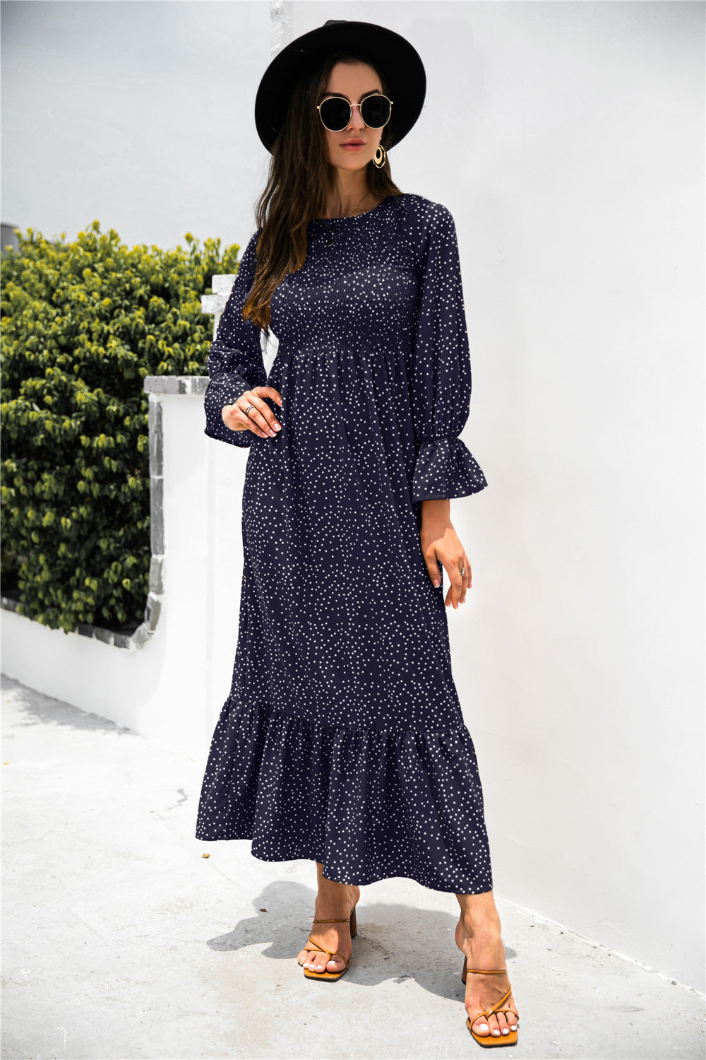 Melinda Printed Puff Sleeve Ruffle Maxi Dress