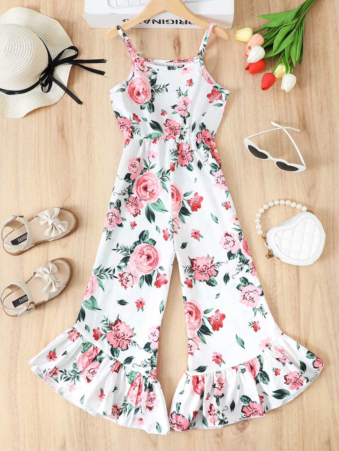Floral Spaghetti Strap Flare Leg Jumpsuit 8Y-11Y