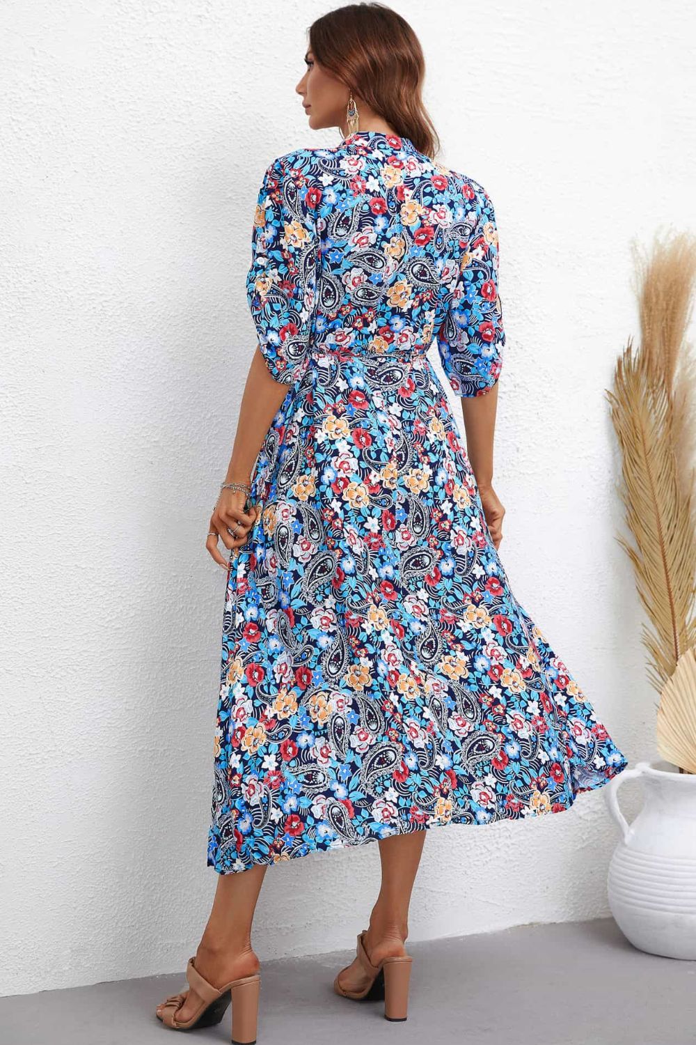 The Floral Notched Half Sleeve Dress
