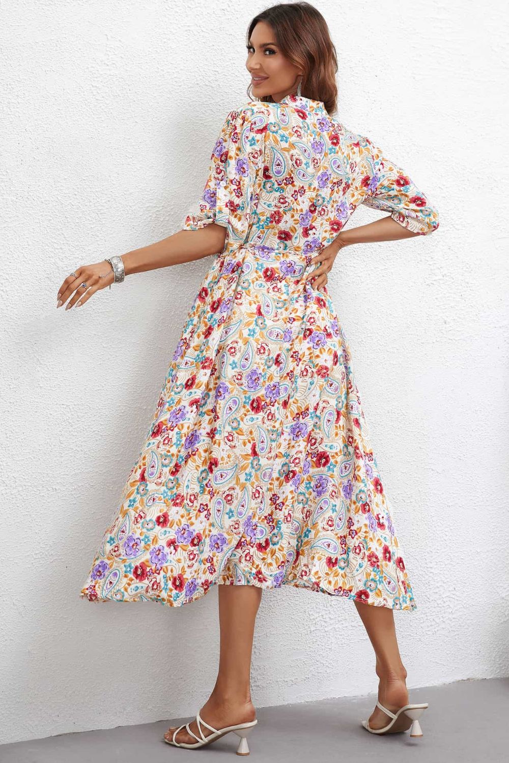 The Floral Notched Half Sleeve Dress