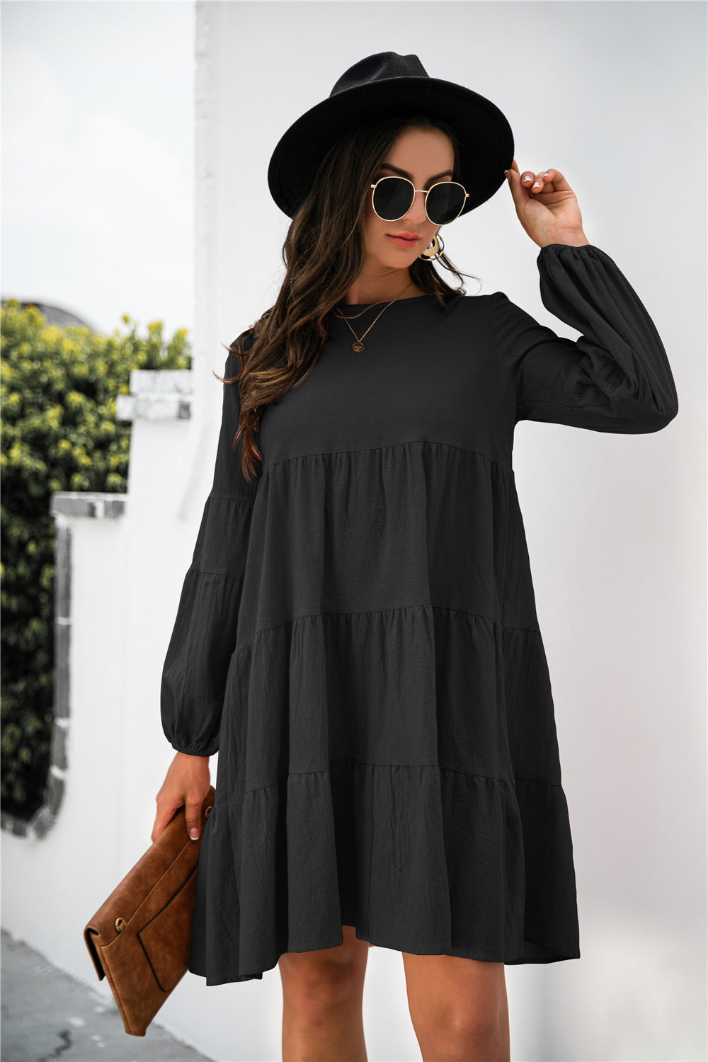 Flying High Balloon Sleeve Keyhole Tiered Dress