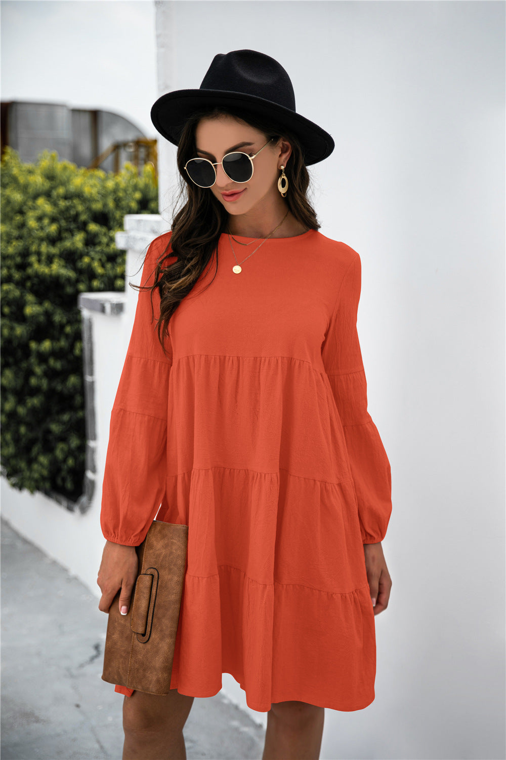 Flying High Balloon Sleeve Keyhole Tiered Dress
