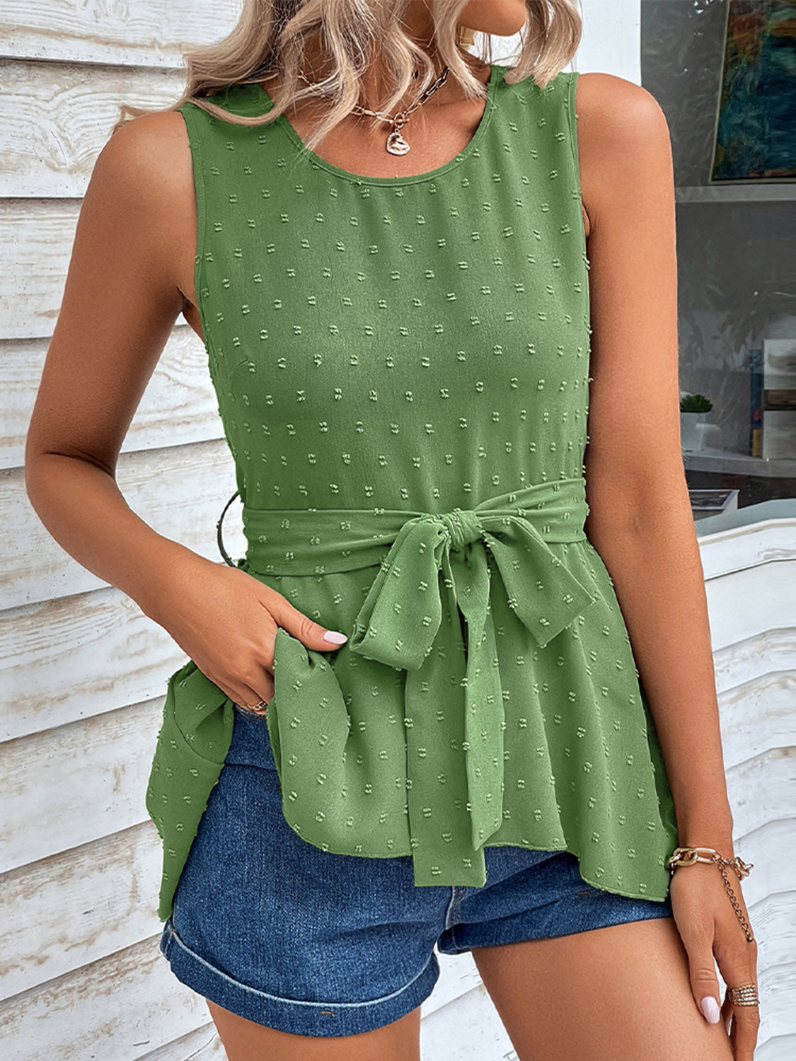 Swiss Dot Tie Waist Tank