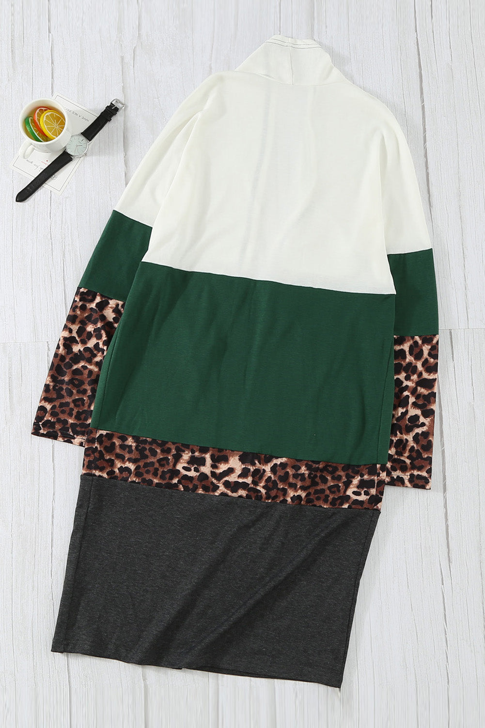 Leopard Color Block Longline Cardigan
