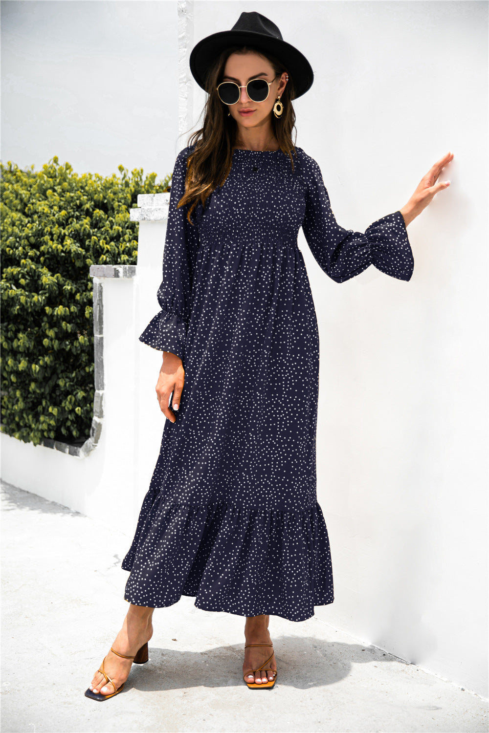 Melinda Printed Puff Sleeve Ruffle Maxi Dress