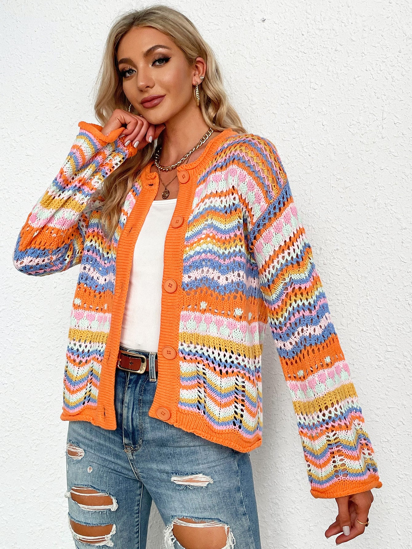 Faye Chevron Stripes Cardigan