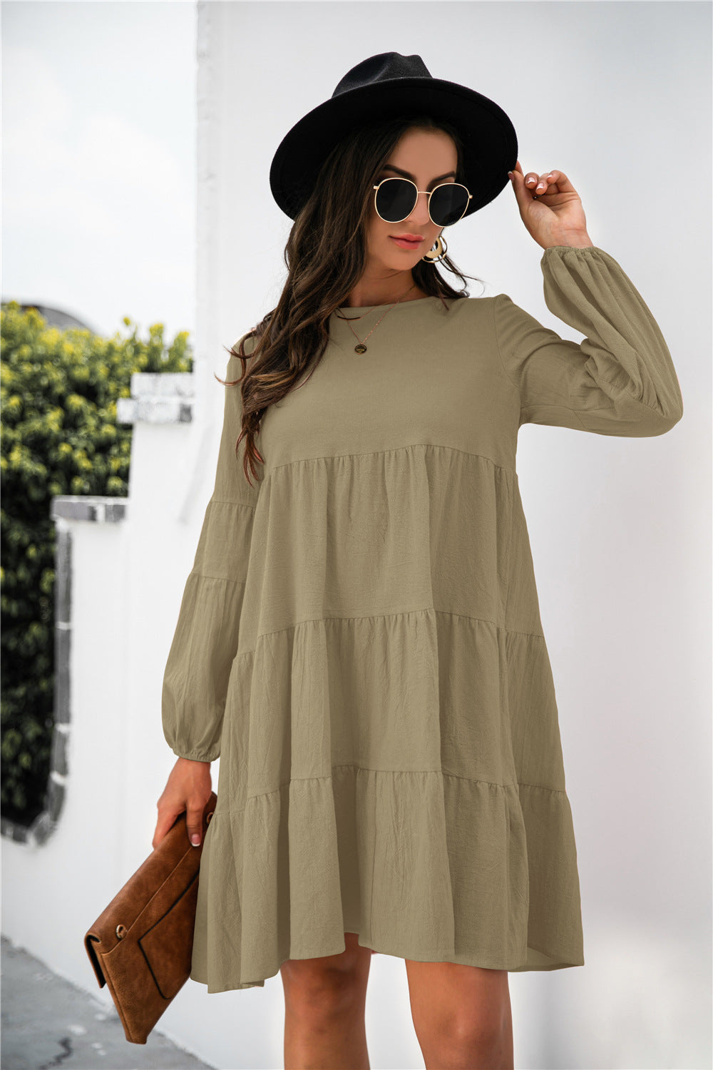 Flying High Balloon Sleeve Keyhole Tiered Dress