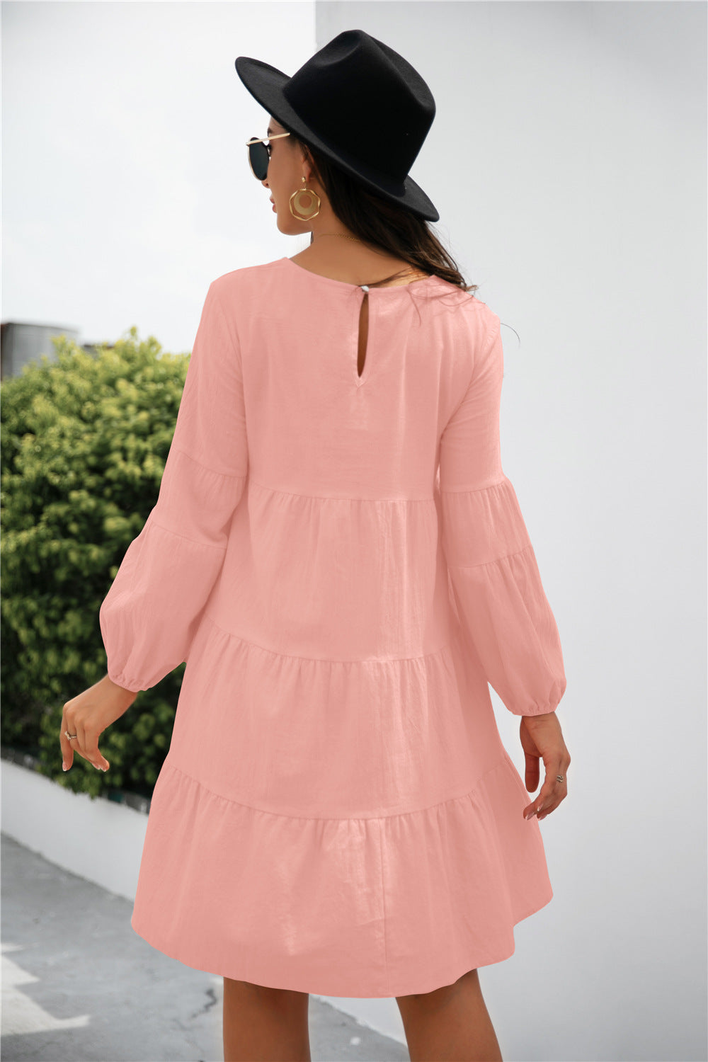 Flying High Balloon Sleeve Keyhole Tiered Dress