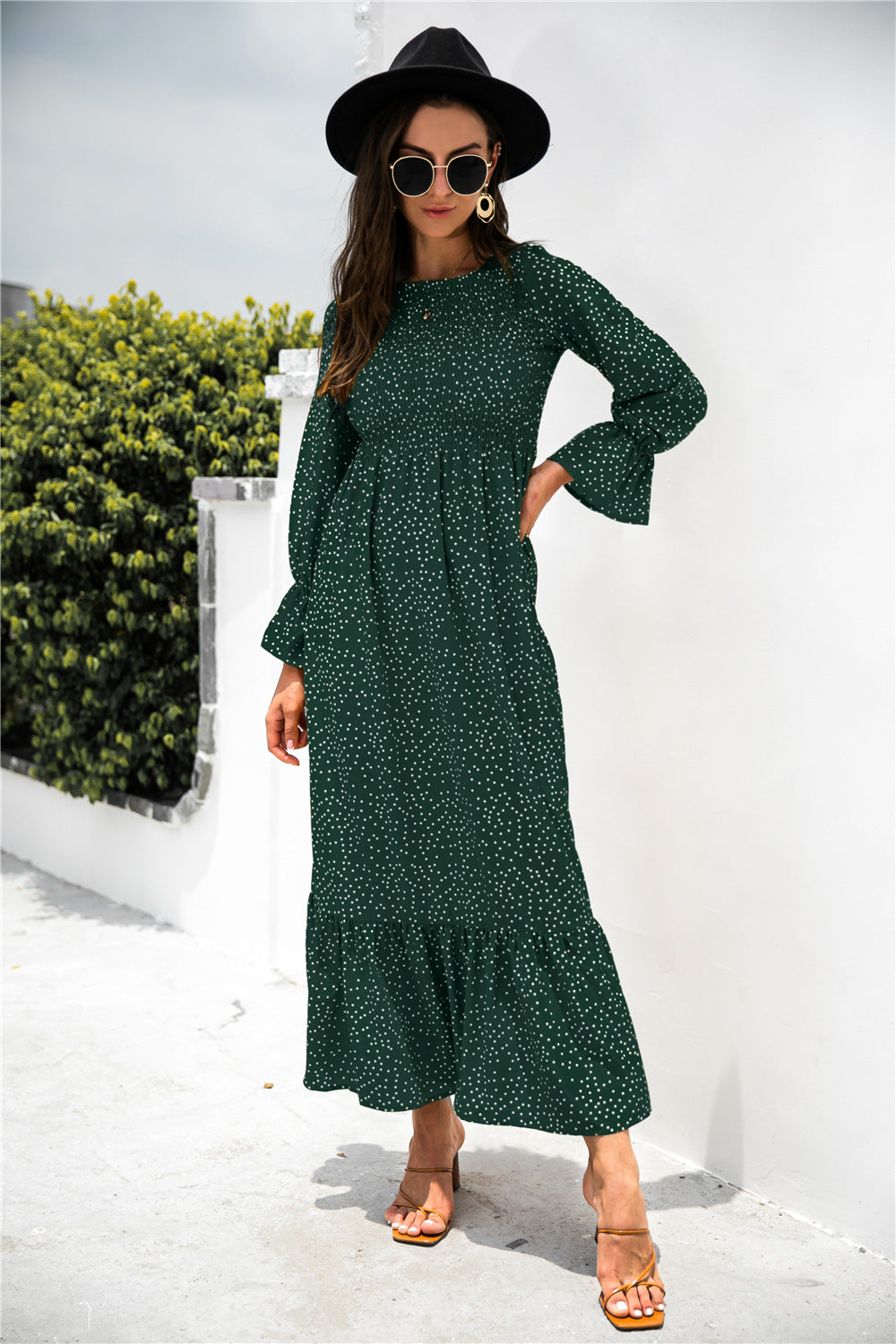 Melinda Printed Puff Sleeve Ruffle Maxi Dress