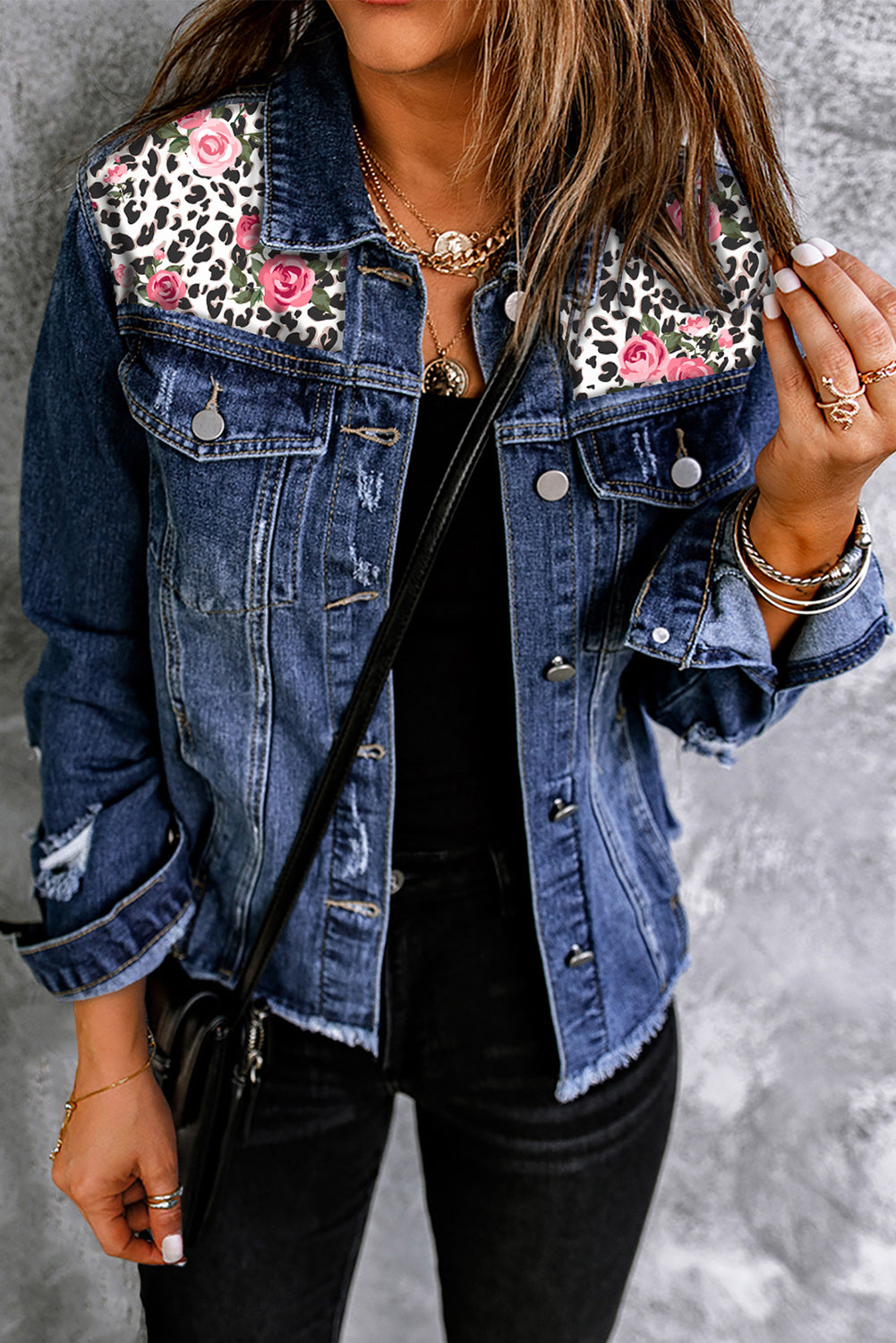 Renee Distressed Denim & Floral Jacket