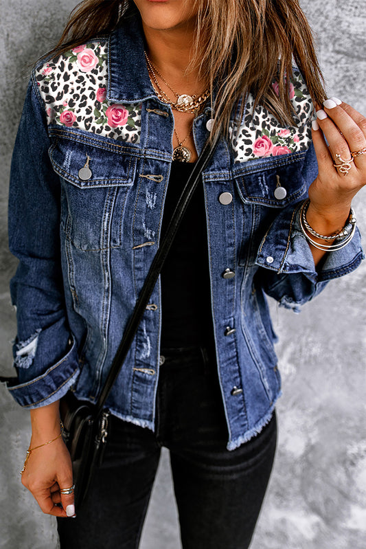 Renee Distressed Denim & Floral Jacket