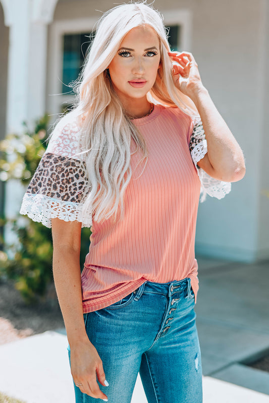 Leopard Lace Trim Top