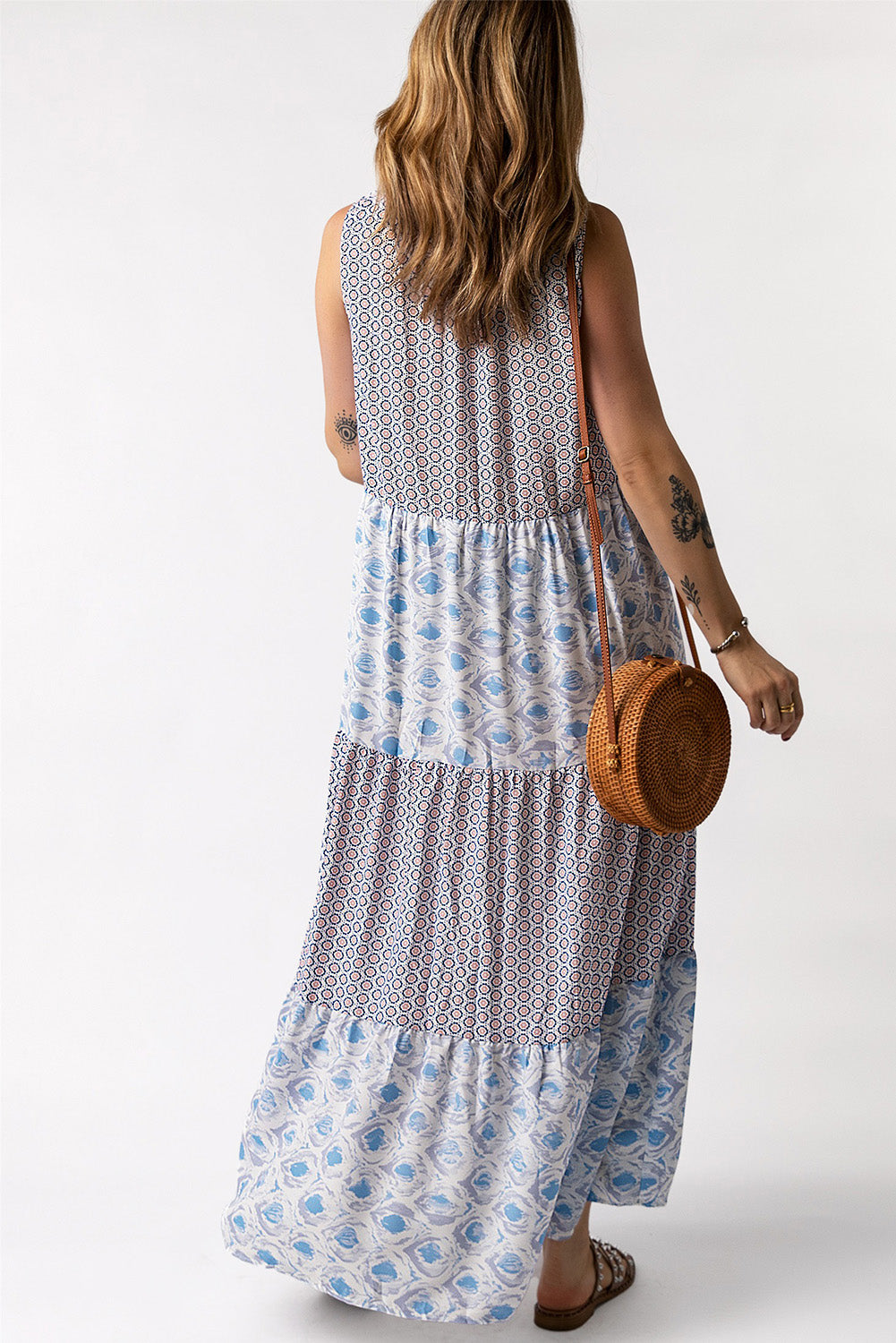 Mixed Print Sleeveless Maxi Dress