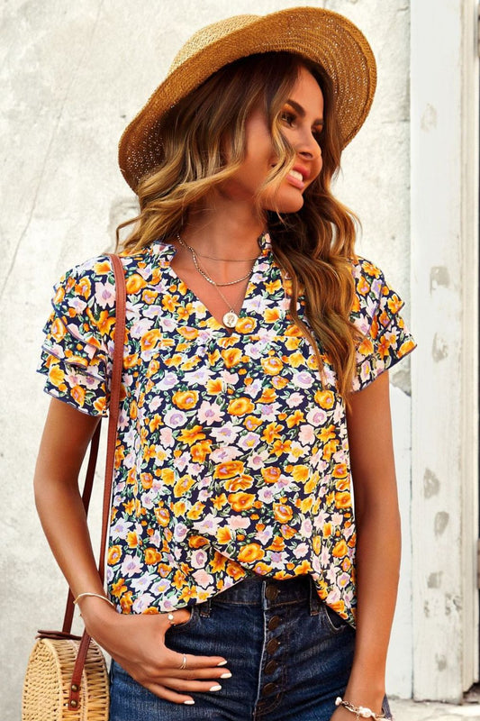 Floral Fancy Flutter Sleeve Blouse