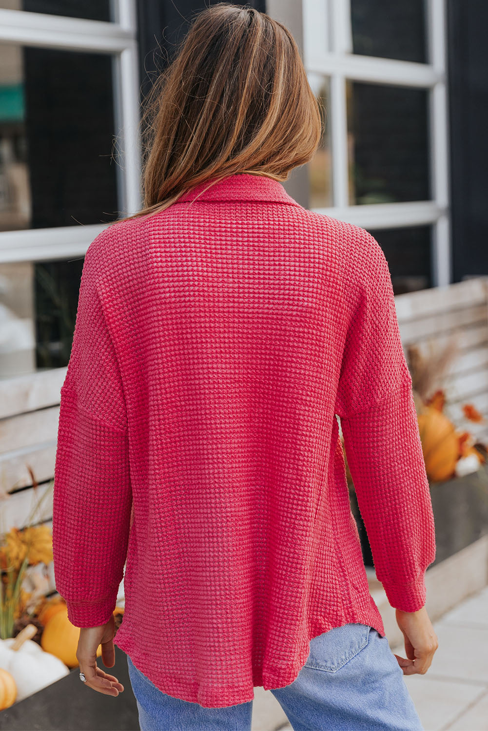 Waffle-Knit Dropped Shoulder Shirt-Jac