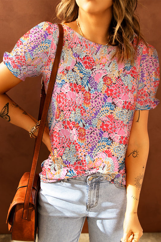 Floral Flounce Sleeve Blouse