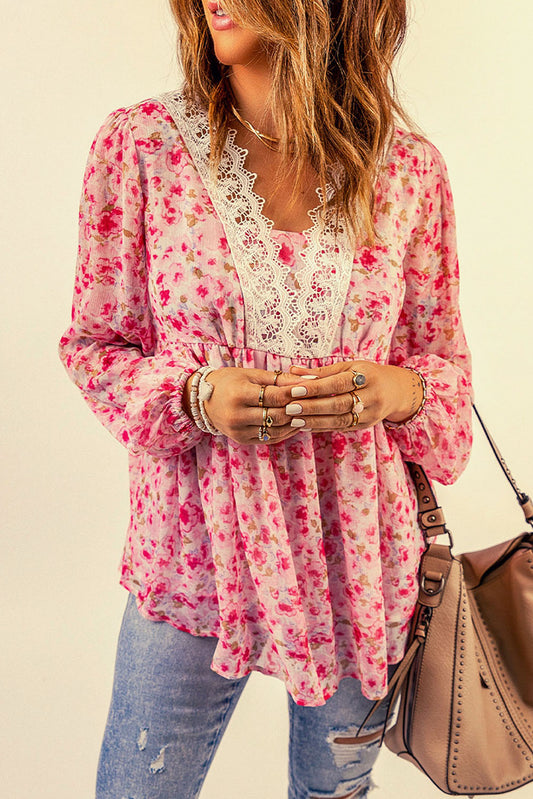 Wanda Lace Trim Balloon Sleeve Blouse