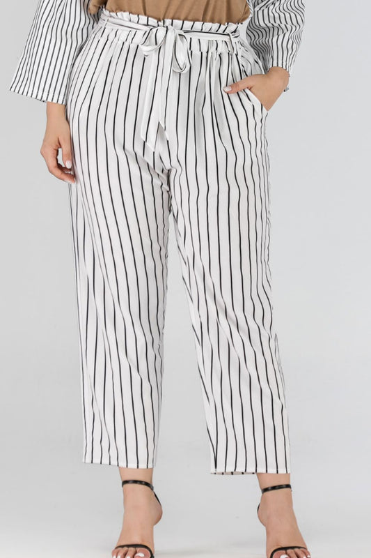 Cindy Striped Paperbag Waist Cropped Pants