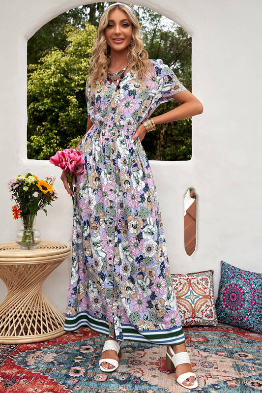 Floral Frenzy Buttoned Maxi Dress