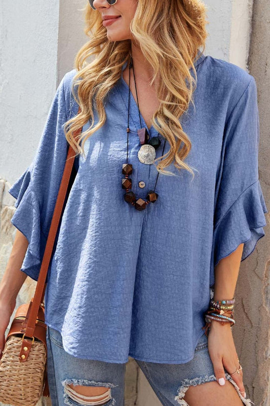 Waterfall Flounce Sleeve Blouse