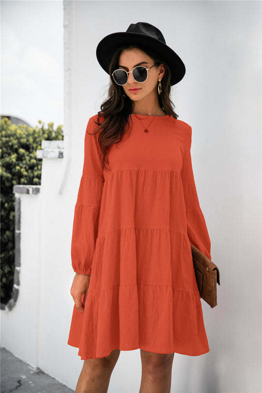 Flying High Balloon Sleeve Keyhole Tiered Dress